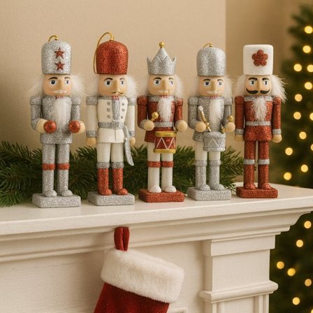 Set med 5 tränötknäppare, 12,5 cm juldekorationer