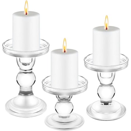 Sæt med 3 glaslysestager, klare krystallysestageholdere til søjlelys og fyrfadslys, til hjemmets middagsbord, fest og boligindretning
