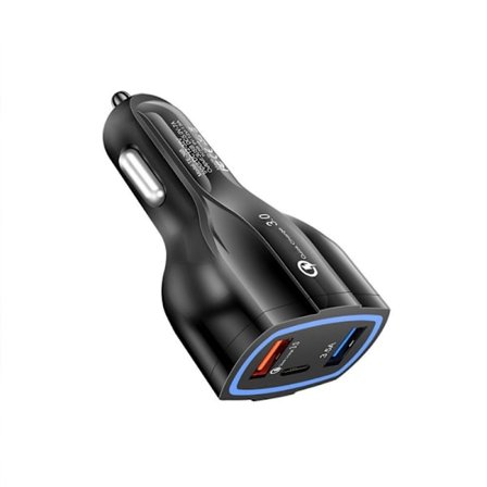 Stilren Billaddare Quick Charge med USB-C & 2x USB Uttag Svart