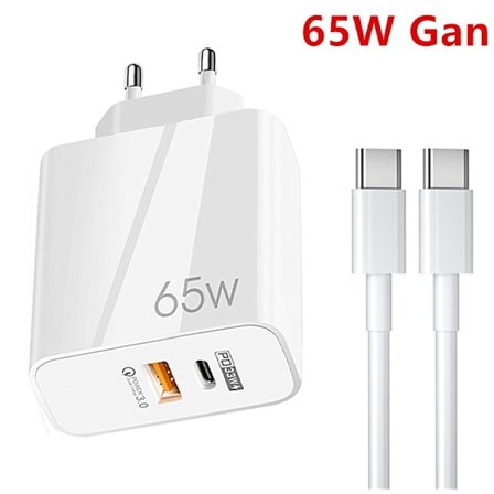65W GaN Hurtiglader med USB C-kabel, for mobil og MacBook Pro