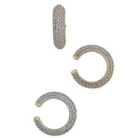 Örhängen C-formade med hela diamanter, färgad zirkon, legering, örhängen för ceremoni