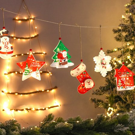 6-pack Julgransdekorationer LED-lampor Lysande Hängen Ornament Juldekorationsgåvor