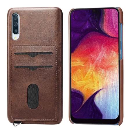 Tyylikäs kansi korttilokerolla - Samsung Galaxy A50 Mörkbrun