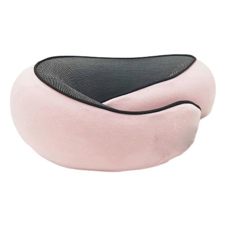Nakkepude i Memory Foam til Rejser 360 Graders Støtte U-formet Flypudde med Justerbar Velcro Lukning Lurpude Pink