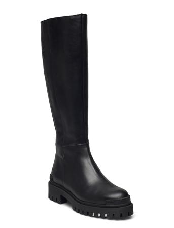 Boots - Flat Høye Støvletter Svart ANGULUS
