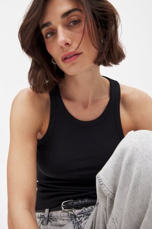 NA-KD Basic Tank-top côtelé - Top basique - Noir - XS