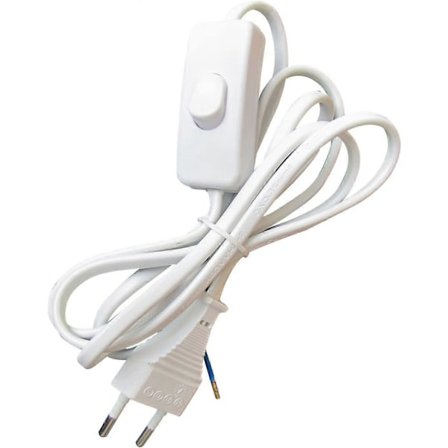 Virtajohto pistokkeella ja katkaisijalla, valkoinen