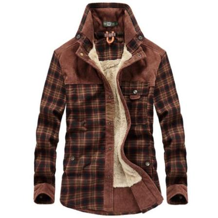 Casual jacka med rutig fleece för män red brown M