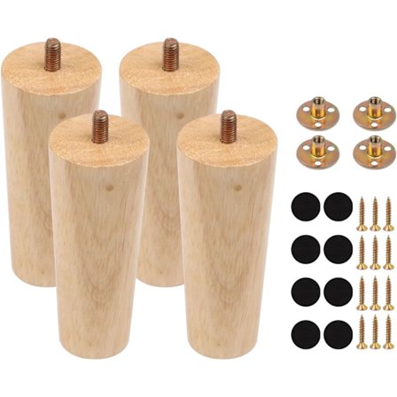 4 stycken 12 cm trämöbelben med monteringsplatta, skruvar och halkfri matta för bänk, skåp, bord, stol, kontor