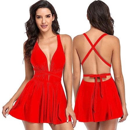 Badedrakt for kvinner, ensfarget / blomstermønster V-hals sexy polstret