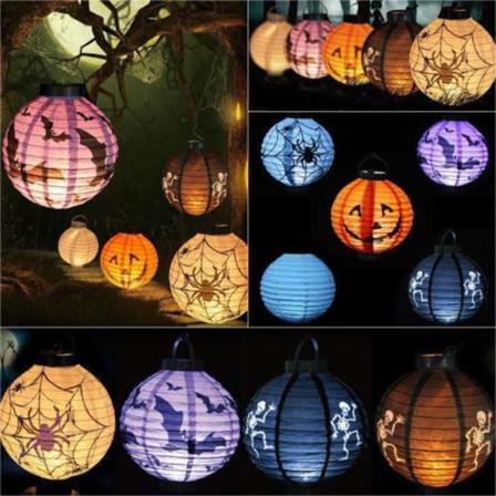 Halloween LED Papperslykta Hängande Pumpa Fladdermöss Spindellampa Black