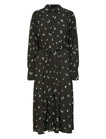 Slfwalda Ls Aop Midi Dress Noos Black Selected