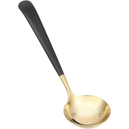 Rund suppeske i rustfrit stål, langskaftet suppeske, gylden køkkenserveringsøse til ostesuppe, chili, sovs, salatdressing