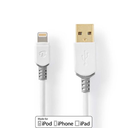 Lightning Kaapeli | USB 2.0 | Apple Lightning 8-Pin | USB-A Uros | 480 Mbps | Kullattu | 1.00 m | Pyöreä | PVC | Harmaa / Valkoinen | Ikkunallinen laa