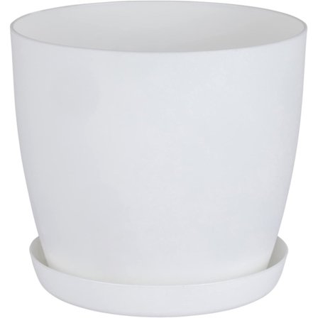 Trädgårdsdekorationer Vita Krukor Kruka med Fat – Utekrukor med Matt Yta och Bricka – Krukor med Fat