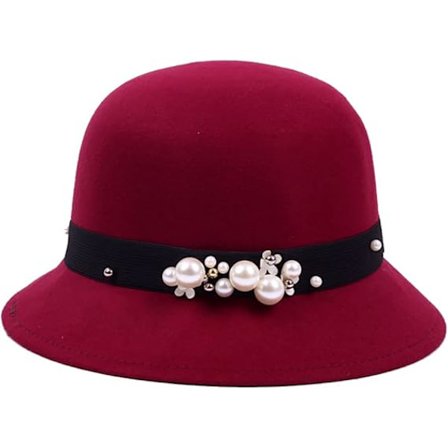 Dame Filt Hat Kirke Cloche Hat Vinter Flapper Hat Dame Fedora Bucket Hat Kasket Vintage Bowler Hat med Perle