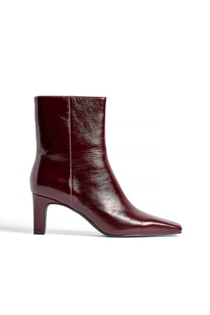 NA-KD Bottines en cuir à bout carré - Chaussures en cuir - Burgundy - EU 36