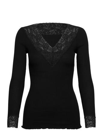 Organic T-Shirt W/ Lace Tops T-shirts & Tops Long-sleeved Black Rosemunde