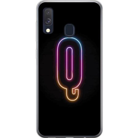 Kompatibel Mobilcover til Samsung Samsung Galaxy A40 Minimalistisk neonbogstav Q i lyse farver mod mørk baggrund