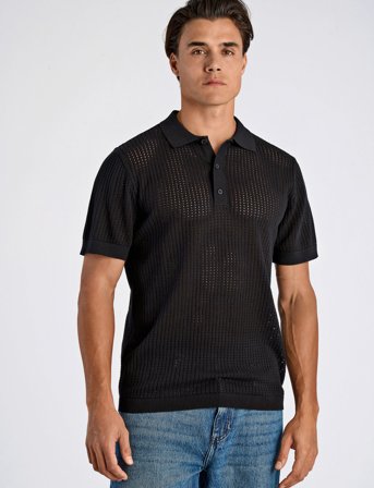 Lindbergh Crochet Knitted S/S Polo - Black - M