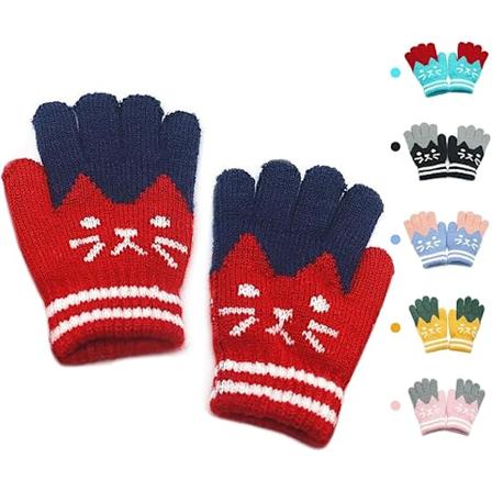 Julemagiske Strekkhansker, Barnestrikkhansker med Full Finger, Fargerike og Varme, Perfekt for Vinter og Jul, Rød red