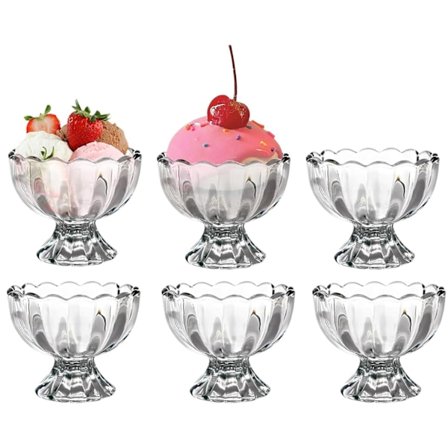 6 kpl 150 ml Vintage-lasiset jälkiruokakulhot - Mini-jäätelöannoskupit hedelmävanukkaille, välipaloille ja mausteille