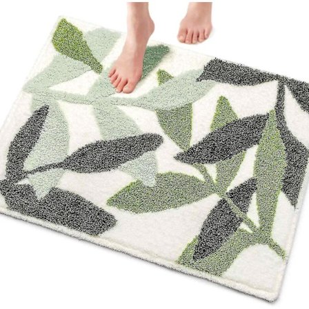 Grønne Badeværelsesmåtter Søde Blade Bademåtter Skridsikker Mikrofiber