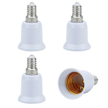 E14 till E27 Lampfotsadapter i VIT – 4x lampadapter för konvertering från E14 till E27