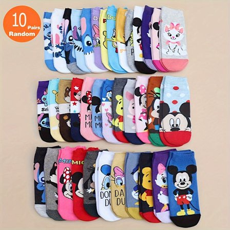 Disney 10 par/15 par Mickey Mouse Anders And Stitch og andre tegneserie mønstre korte sokker ungdomstrend åndbar mix og match sæt, til teenager