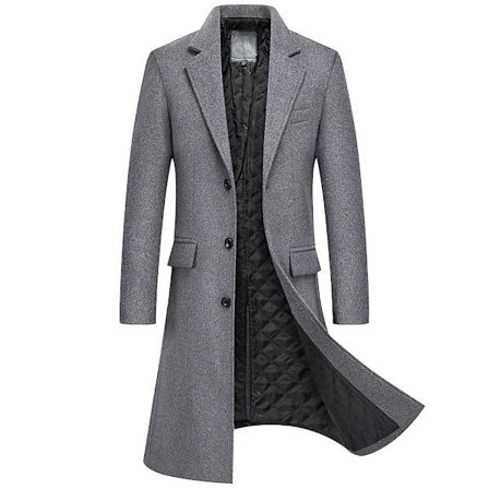 Lång trenchcoat för män Notch Lapel Enkelknäppt överrock