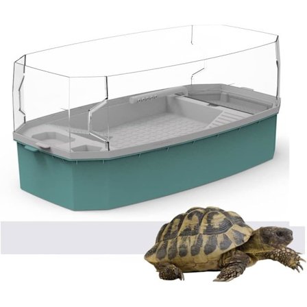 Reptiltank, glasakvarium för sköldpaddor med filter, vattenpump, terrass, avskiljning (blå-liten)