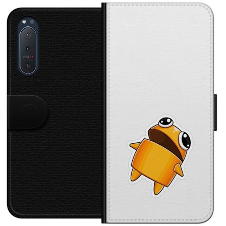 Yhteensopiva Lompakkokotelo Sony Sony Xperia 5 II Oranssi piirretty hahmo, jolla on suuret silmät ja dynaaminen asento leikkisässä tyylissä