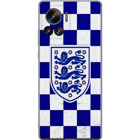 Kompatibel Mobilcover til Motorola Motorola Edge 30 Ultra Grafisk skakternet mønster i blåt og hvidt med et klassisk heraldisk emblem, retro-inspire