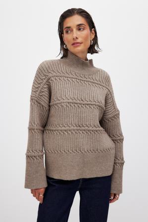 NA-KD Pull en maille torsadée à col roulé - Tricot épais - Brun - XL (EU 46)
