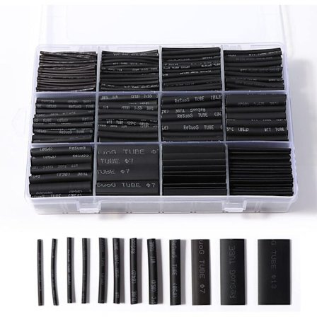 900 stk. sort krympeflex elektriske isoleringsmuffer 12 størrelser 2:1 krympeforhold