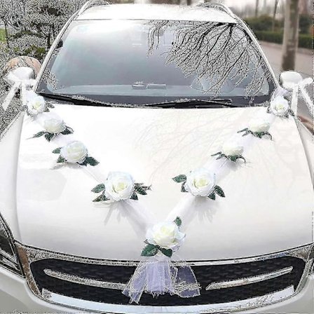 Bryllupsbil Blomsterplate Båndsløyfesett For Alle Bilmodeller - Bra