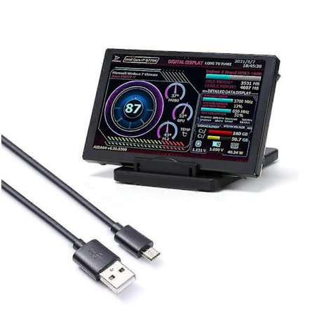 5-tums IPS-skärm Aluminiumlegering USB-dator Sekundär skärm HDD för Aida64, USB-kabel