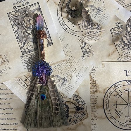 11,4" Heksealter Kost | Fargerik Krystall Heksekost | Håndlaget Mane Br