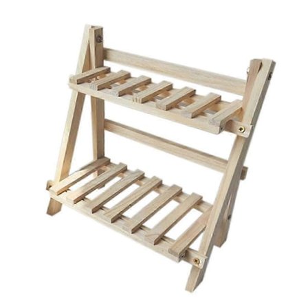 Dobbelt Lag Justerbar Træbogreol Papirvare Organizer Hylder Blomsterpotte Stativ Køkken Kabine