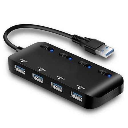 USB 3.0 Hub Multi-Port, Ultratynn 4-Port USB-hub med individuelle strømbryterindikatorer