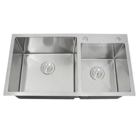 Neliönmuotoinen ruostumattomasta teräksestä valmistettu kaksinkertainen tiskiallas - KuKoo - Korroosionesto - Satiinipinta - 2 kulhoa - Manuaalinen