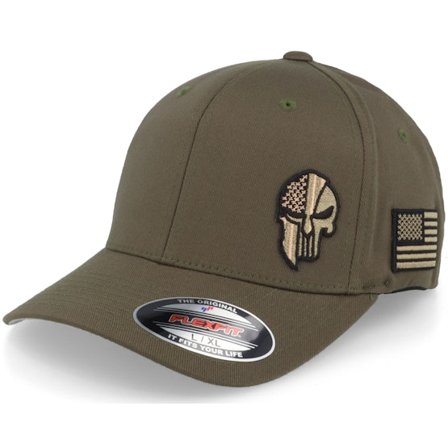 Army Head - Zelená flexfit Kšiltovka - Army Skull USA Olive Flexfit @ Hatstore