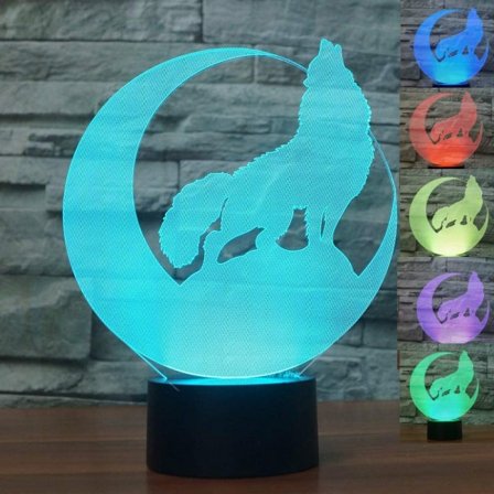 3D Varg Nattljus Djur Bordslampa Dekor Bordslampa Optisk Illusion Lampor 7 Färgförändrande Ljus LED Bordslampa Hem
