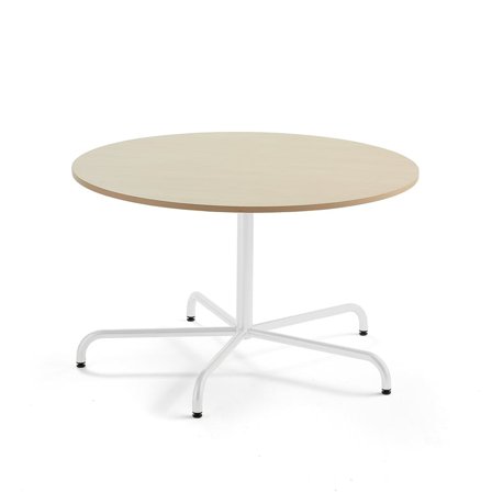 Table PLURAL, Ø 1200x720 mm, noise reducing high pressure laminate, birch, white