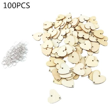 100 st Trähjärtan Skivor Tag Metallring för Födelsedagstavla Kalender DIY
