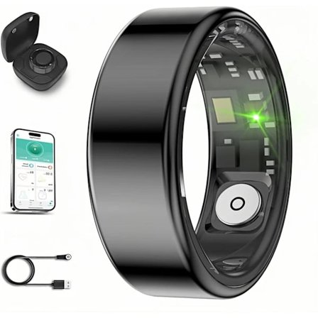 2025 Nyeste Modell Smart Ring for Menn Kvinner med Svart Ladeboks, Bluetooth, Helse-Ring, IP68 Vanntett, Fitness Ring Sporer Hjerte Svart 8