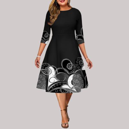 Office Lady Style Plus Size Klänning Dam Etniskt Print Höst Al