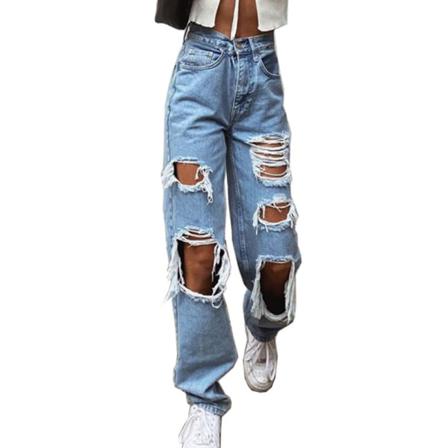 Hög Damjeans Inofficiell Street Rak Lösa Slitna Hål