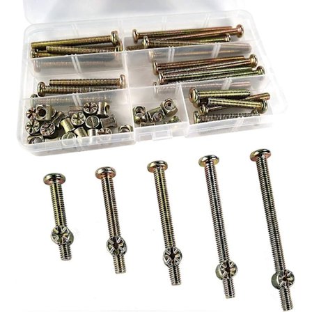 50 stk M6 Innvendige Skruer og Sylindriske Muttere for Møbler, Seng og Stoler, 6 mm x 40/50/70/80 mm, Galvanisert