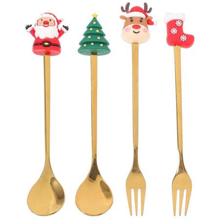 1 Sæt Juleske Gafler Jule-tema Middagsgafler Røreskeer Festgave [HK]